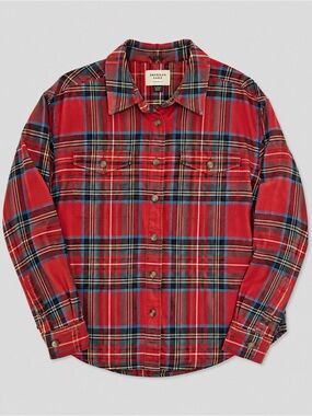 American Eagle Women’s Red Plaid Flannel Button-Up Shirt XS